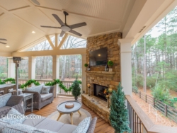 Corner mounted stone fireplace in Roswell GA