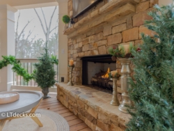 Stone fireplace with gas logs