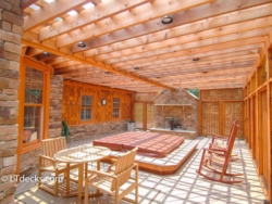 Sunken hot tub on a Trex deck with an outdoor fireplace sunken hot tub on a deck