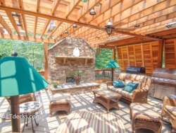 Outdoor fireplace on a Trex deck fireplace on deck