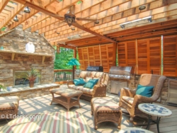 Trex deck with fireplace cedar arbor